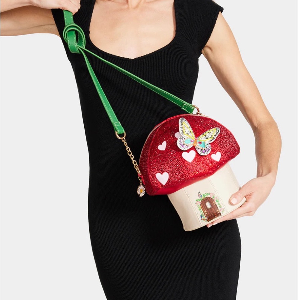 Betsey Johnson Red Mushroom Bag with Butterfly Accent